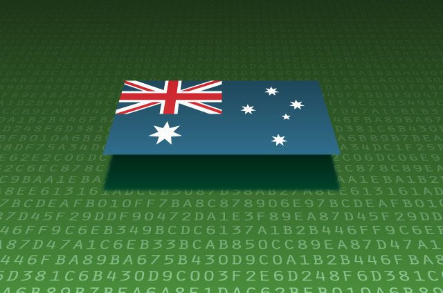An Australian flag sits atop a series of alphanumeric digits.