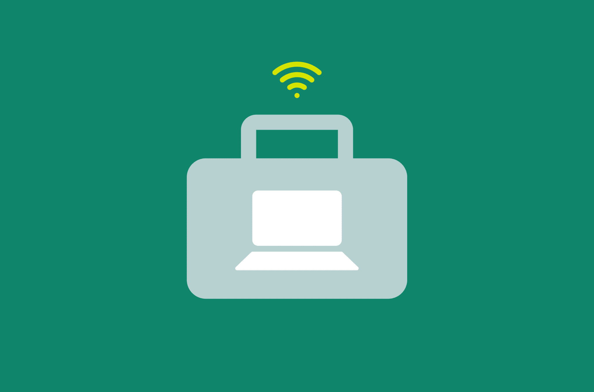 A bag with a laptop inside and the Wi-Fi symbol.