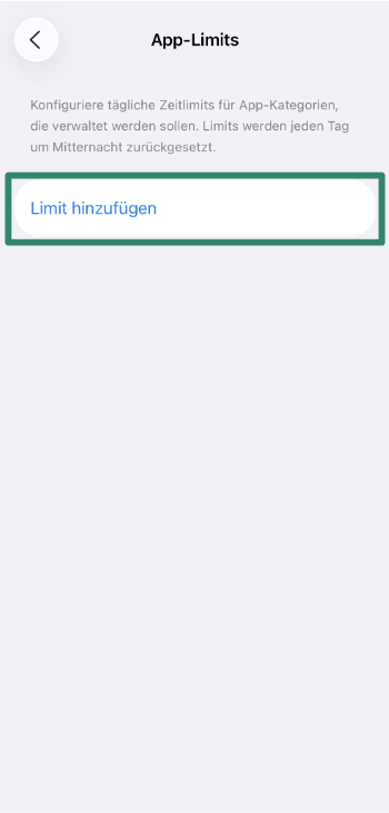 App Limits screen with “Add Limit” button highlighted on iPhone.