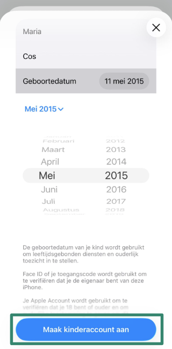 Options to invite family member or create child account on iPhone.