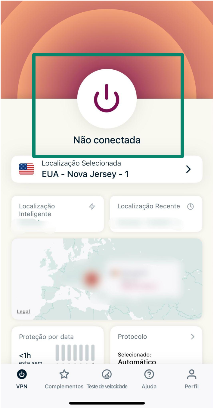 ExpressVPN app showing not connected status on iPhone