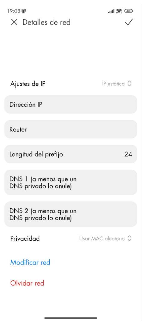 The Ip Settings Page On An Android Phone Showing The Options To Change Dns 1 And Dns 2 Servers Es