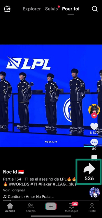 Screenshot showing how to open the Share option in a TikTok video