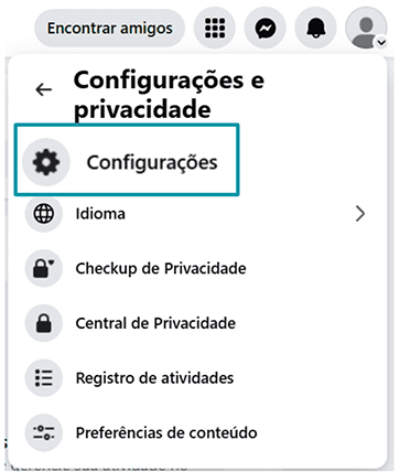 Facebook Settings & Privacy with Settings highlighted.
