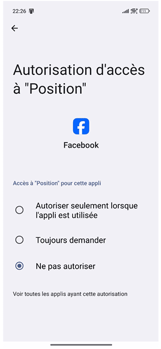 Disabling Facebook mobile app location permissions.