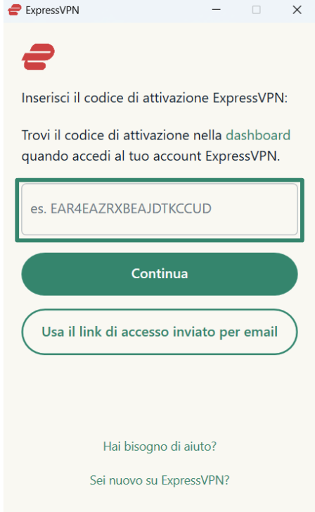 Logging into ExpressVPN on Windows using activation code.