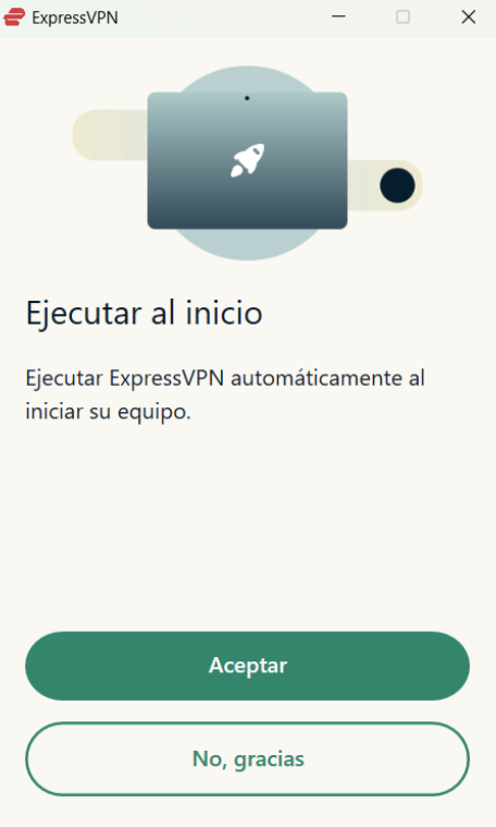 ExpressVPN on Windows asking to launch automatically on Windows startup.