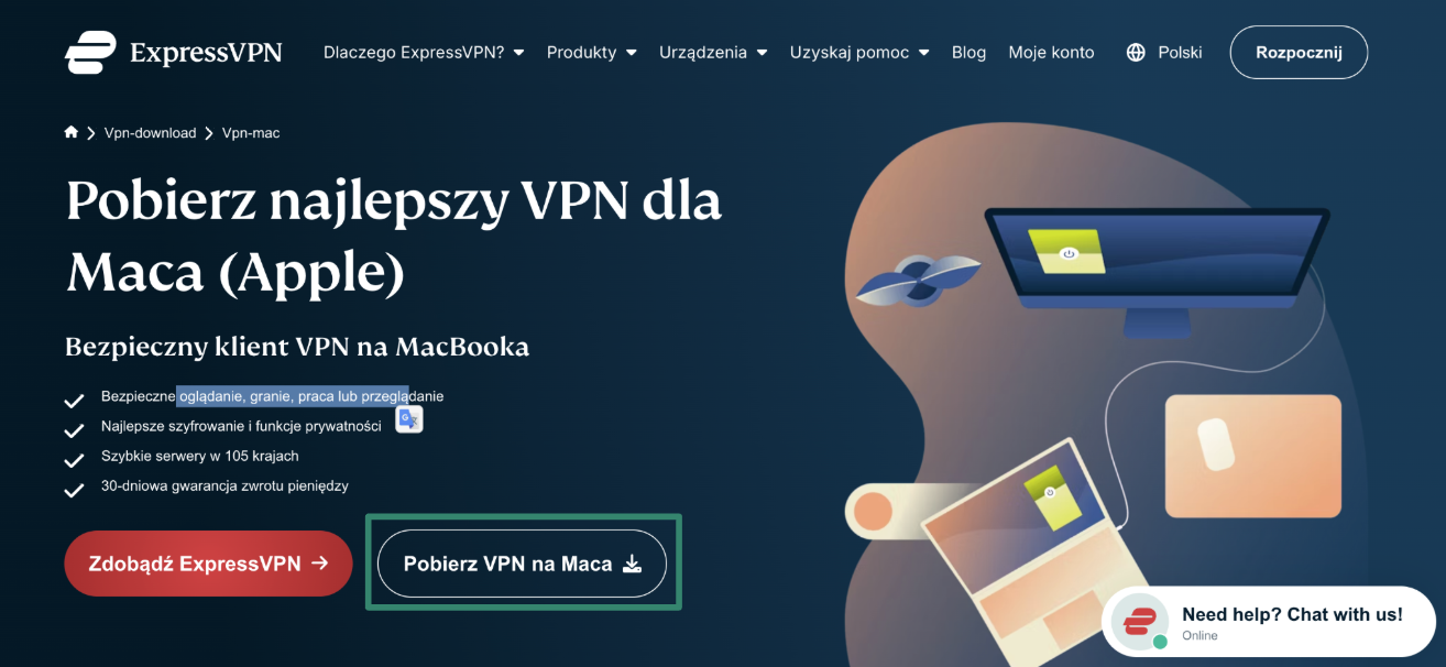 Downloading ExpressVPN's macOS installer from the official website.