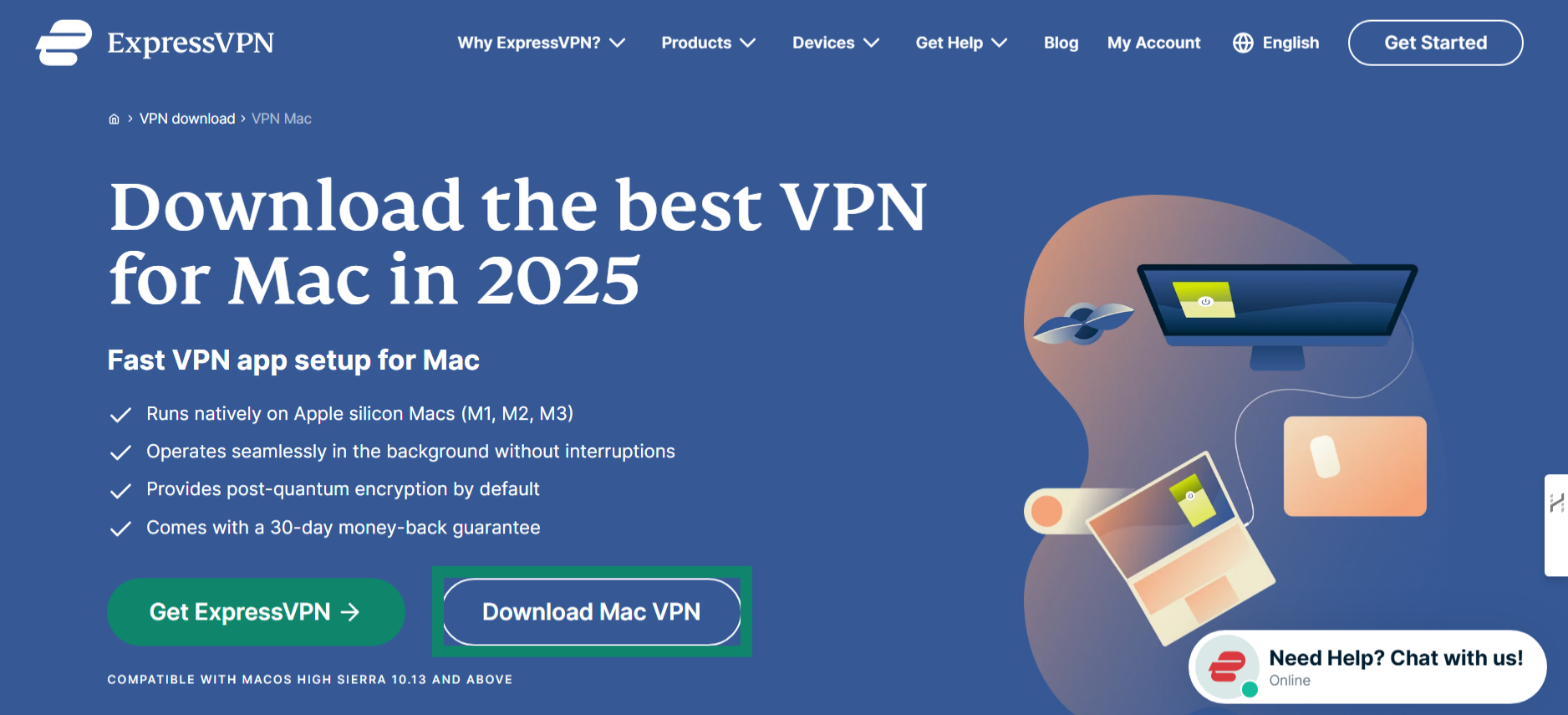 Downloading ExpressVPN's macOS installer from the official website.