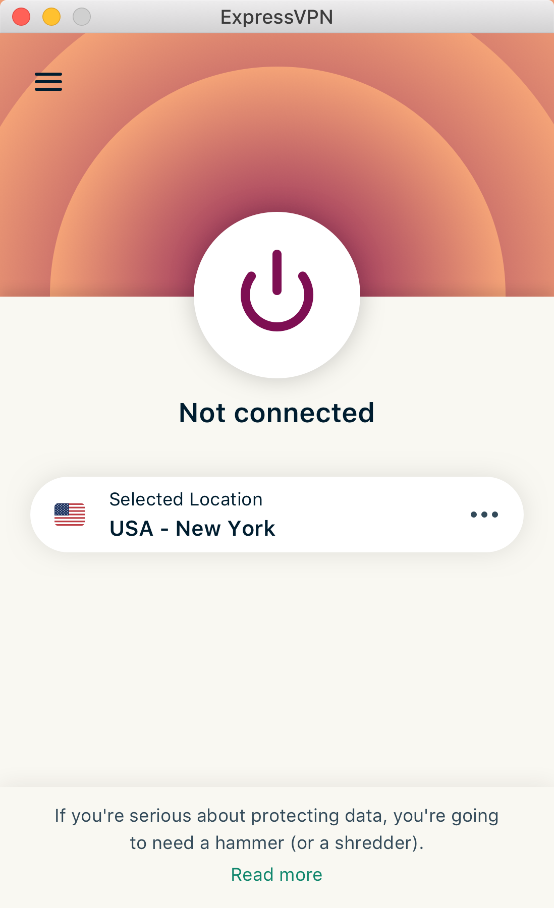 The ExpressVPN client for Mac.