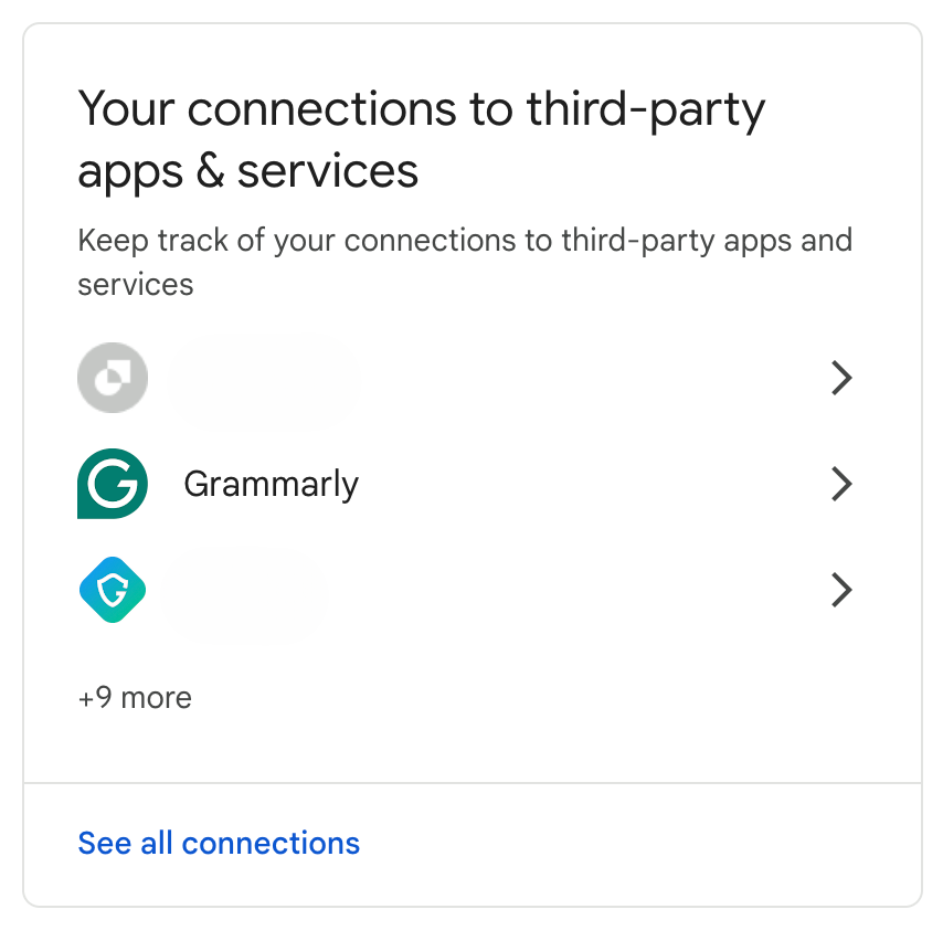 Google security settings showing third-party app connections.