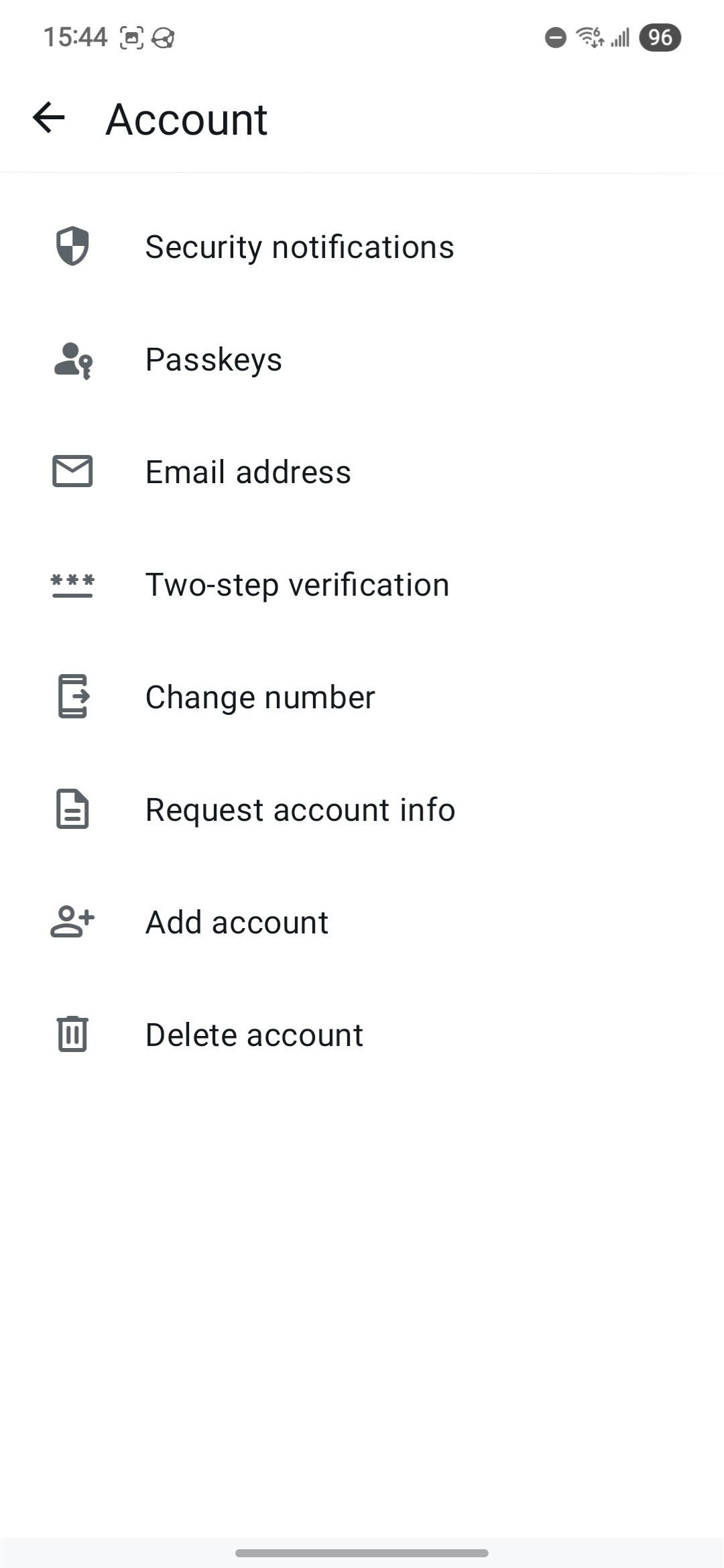 WhatsApp's Account settings page.