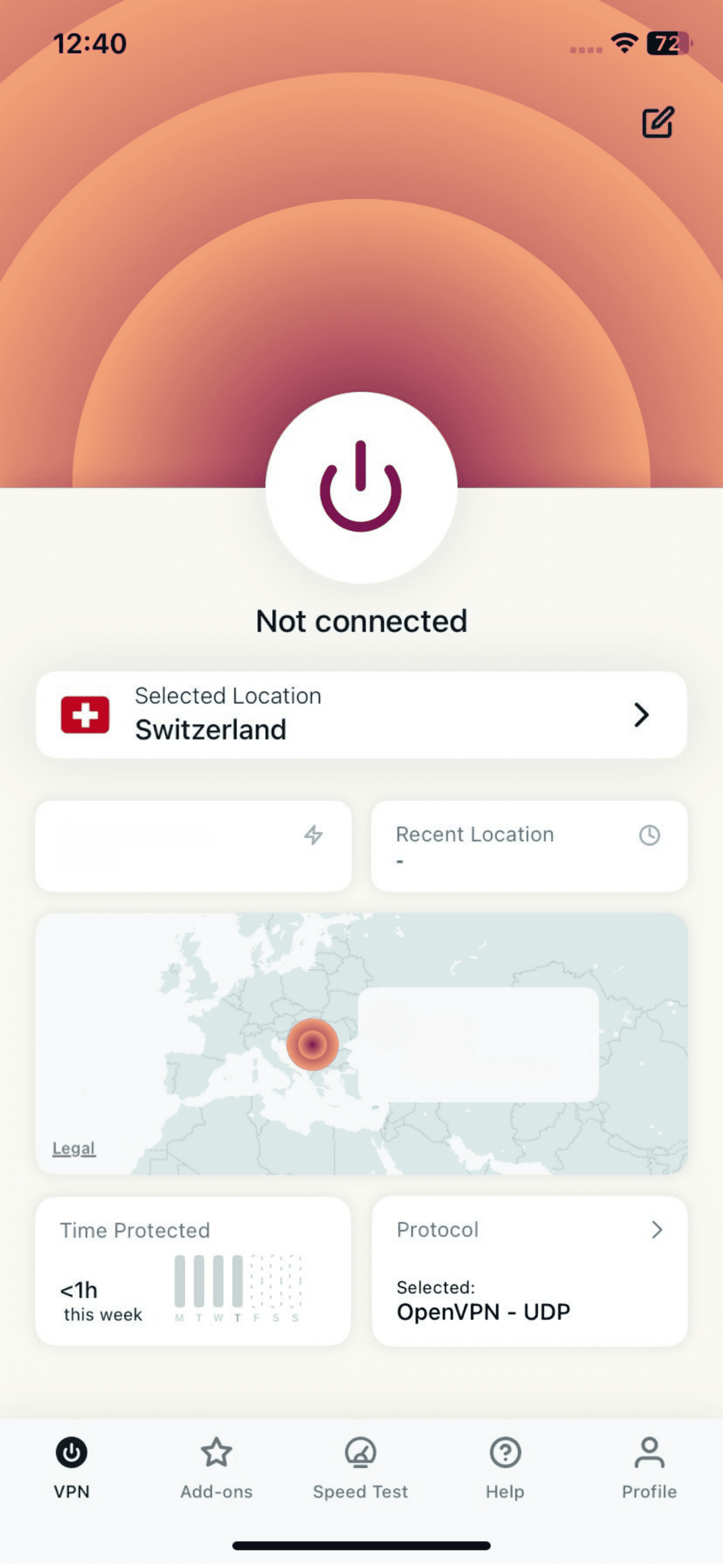 ExpressVPN main screen showing VPN about to connect