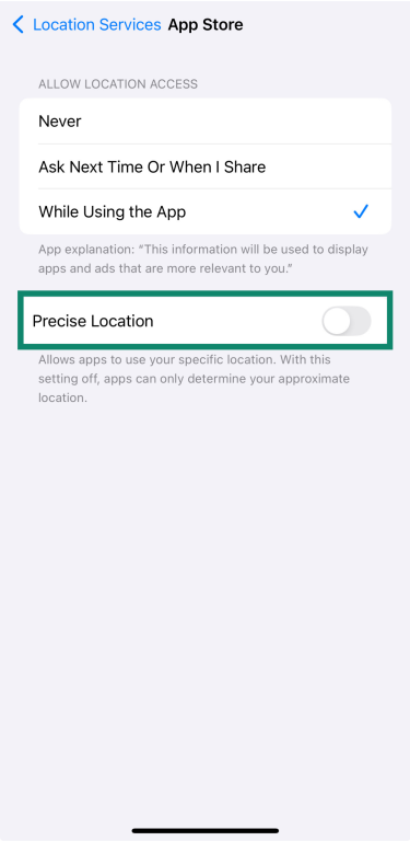 Disable precise location for iPhone apps