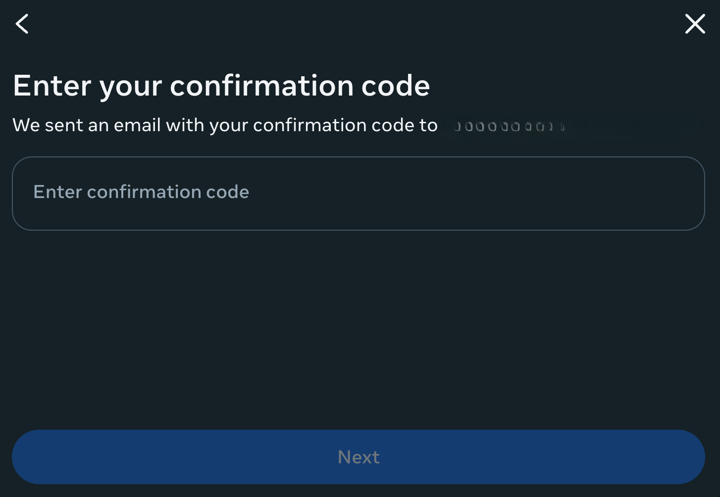 Facebook confirmation code screen to add new email address.