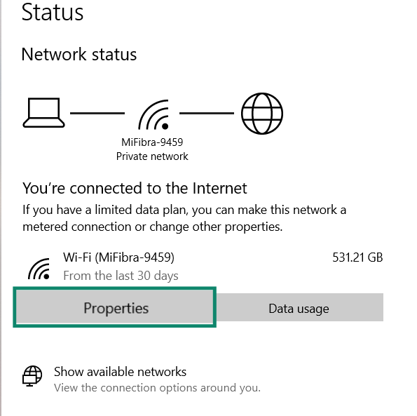 Screen showing Properties in Windows settings.