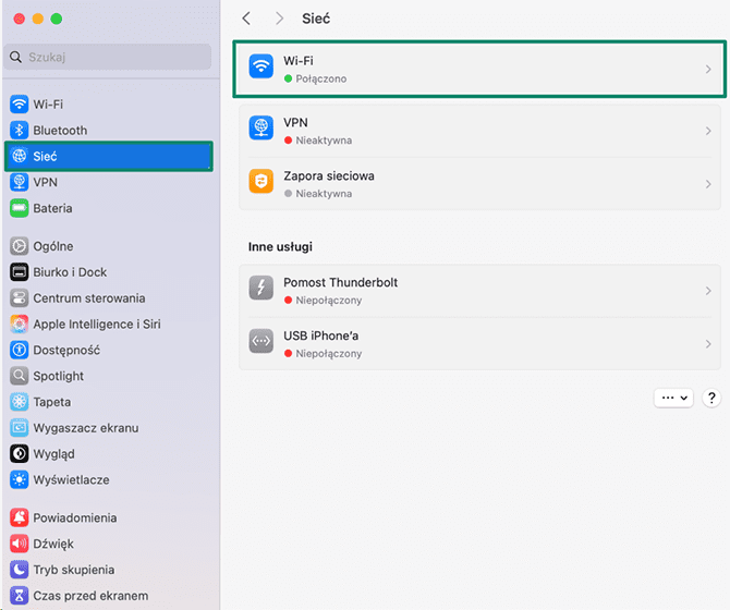 The Mac Network settings page, with Wi-Fi highlighted.