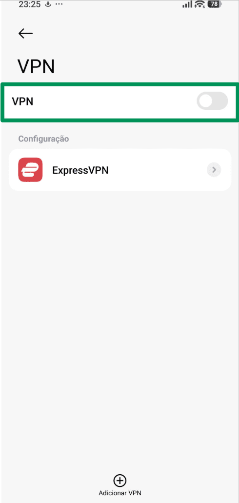 A screenshot of an Android phone, showing the button to toggle the VPN off.