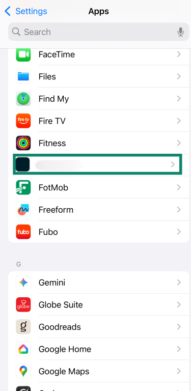 Apps screen showing a suspicious app