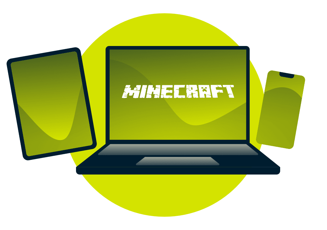 Diversos dispositivos con el logotipo de Minecraft.