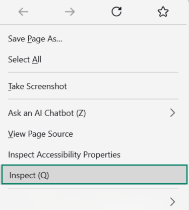 Firefox's Inspect menu option.