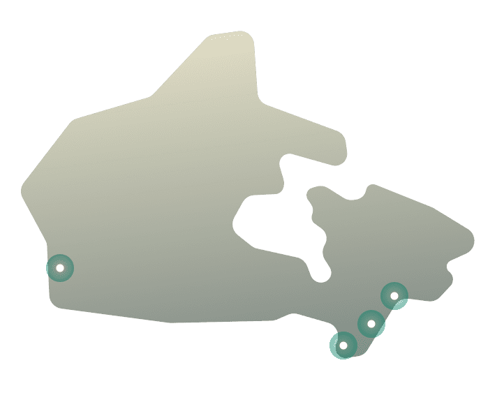 Karta över VPN-serverpositioner i Kanada.