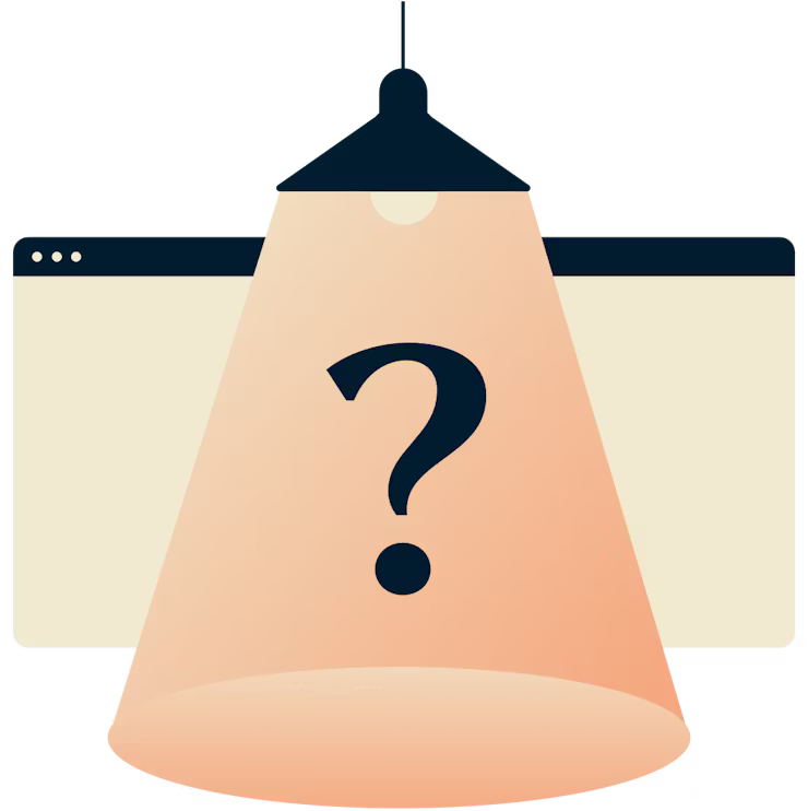 Frågetecken under en lampa.