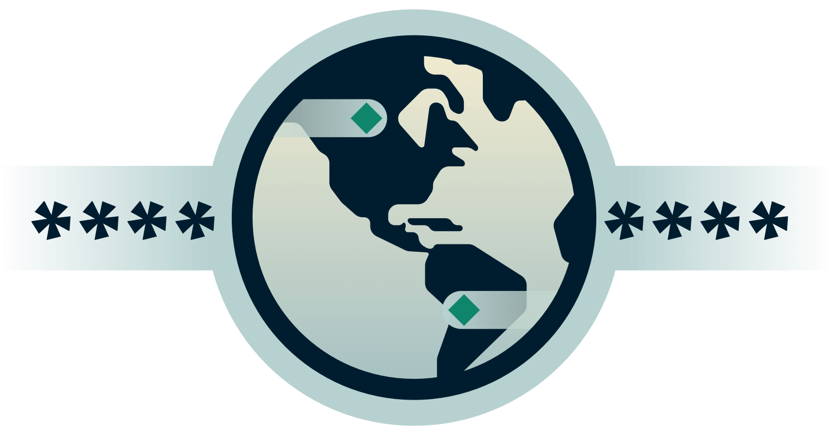 Глобус между зашифрованным паролем.