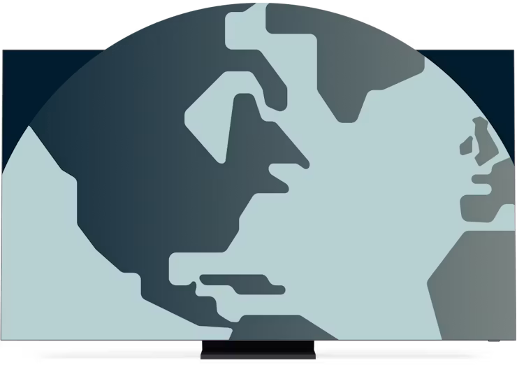 Ein Bildschirm, der einen Teil der Welt zeigt, die aus ihm heraustritt.