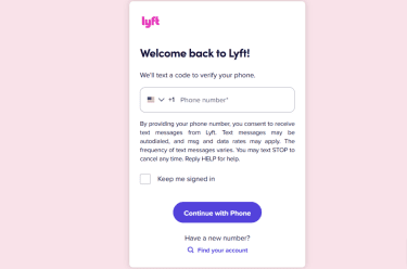 Lyft account login page on the web browser.