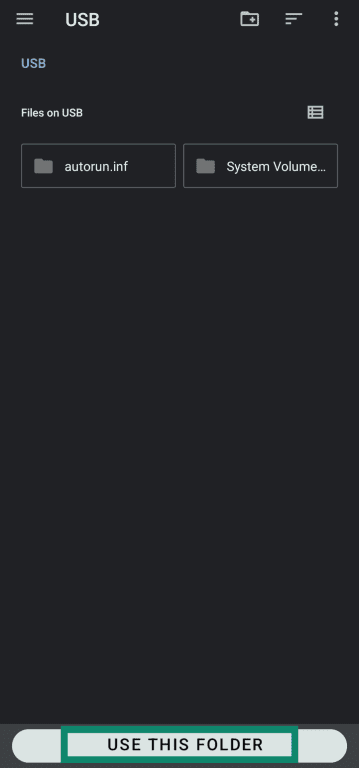 Confirming which external storage device to use after connecting it to mobile phone.