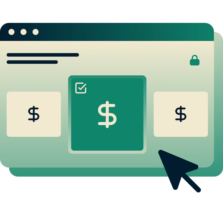 Bestil tilmeldingsside, der viser tre planer og en markør, der svæver over den grønne plan.