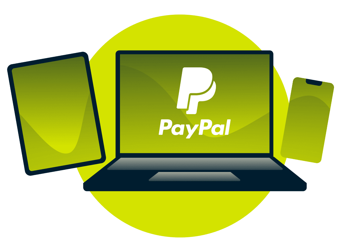 Ein Laptop, ein Tablet und ein Smartphone mit dem PayPal-Logo.