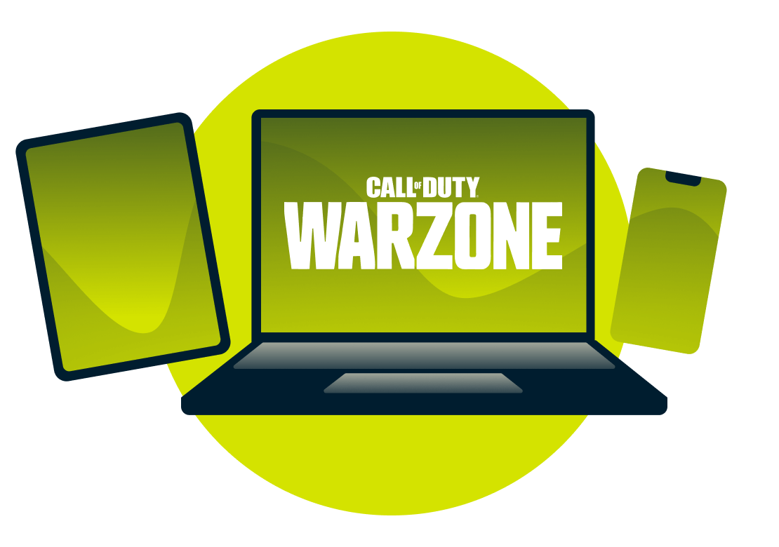 Vari dispositivi con il logo di Call of Duty: Warzone.