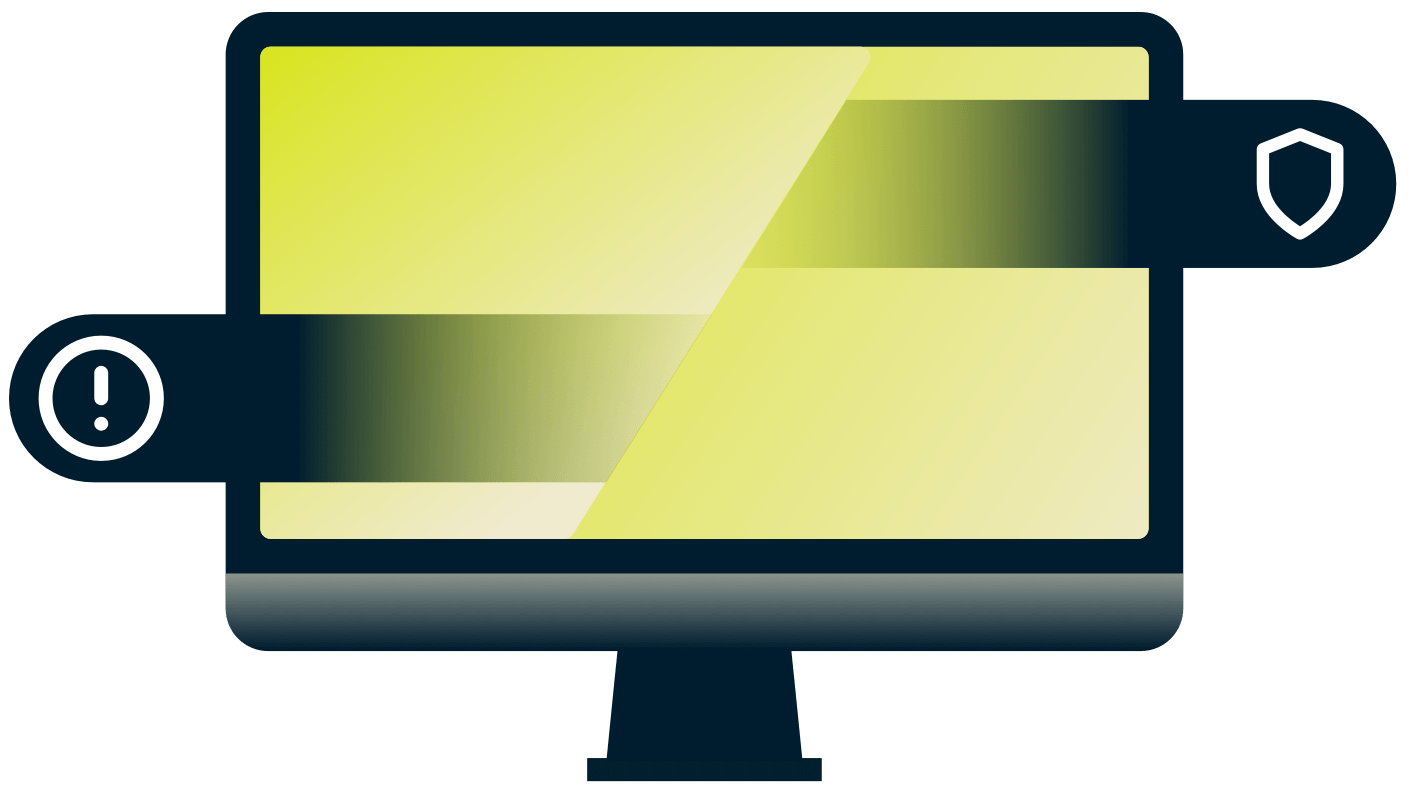 TV com exclamação e escudo.