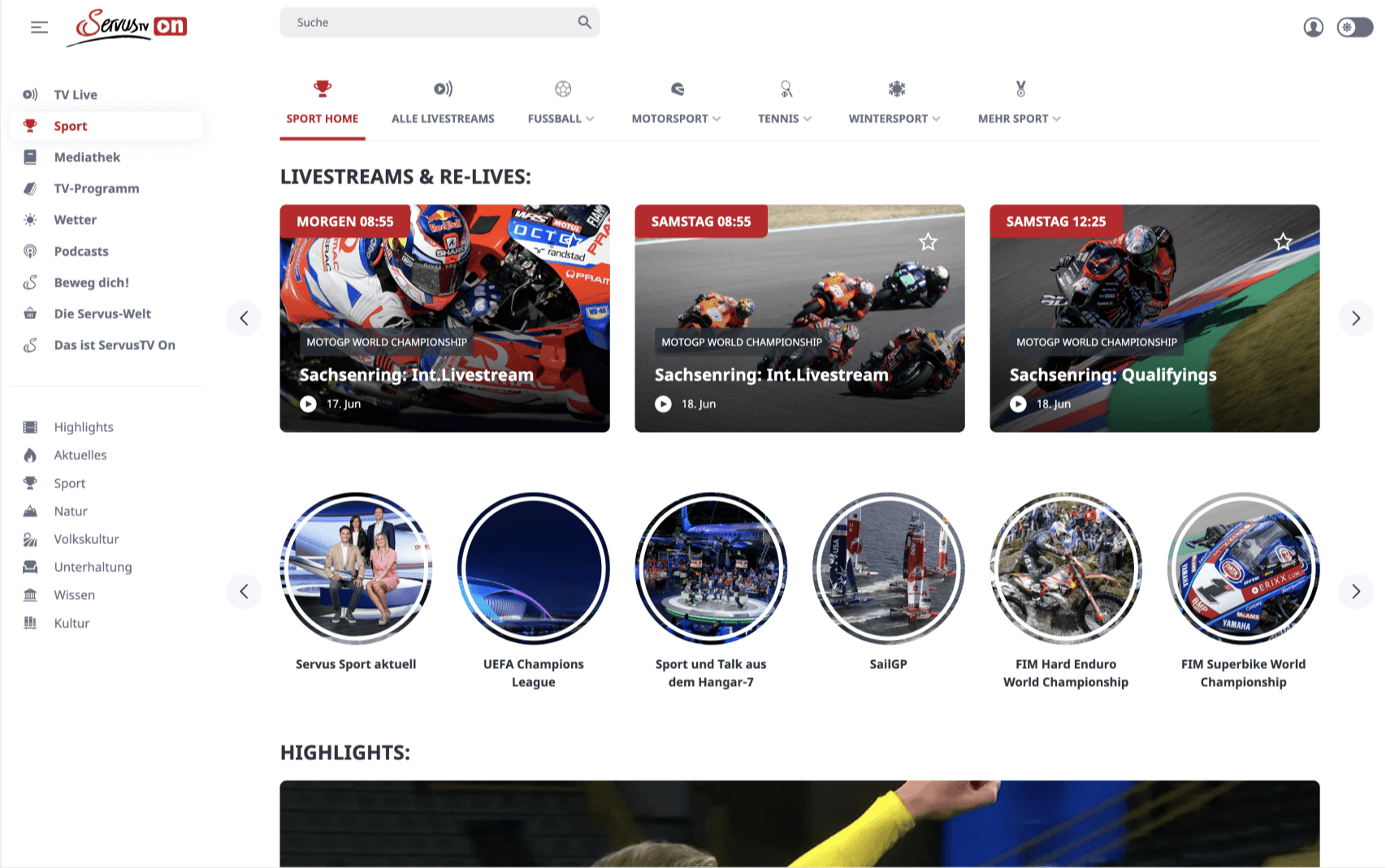 ServusTV en una pantalla de escritorio.