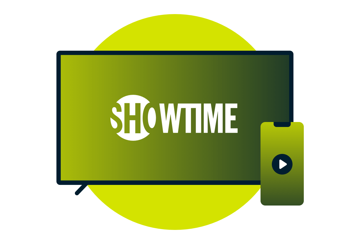 Una laptop y un teléfono con el logotipo de Showtime.