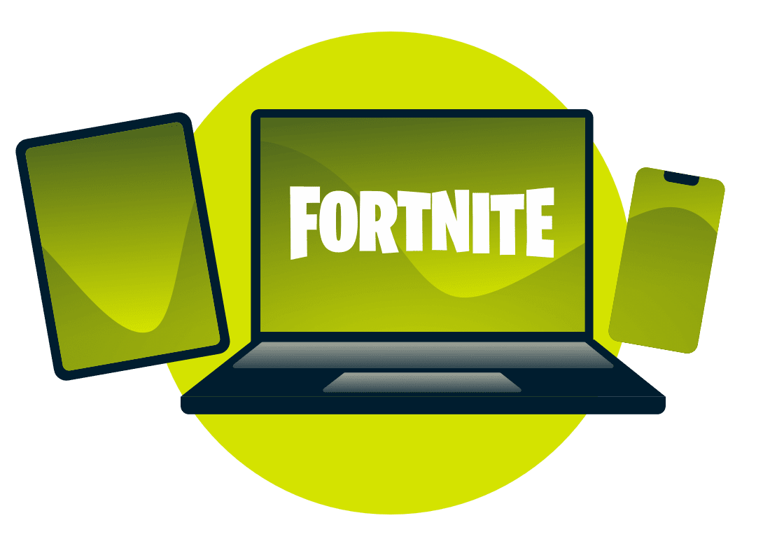 Eine Vielzahl von Geräten mit dem Fortnite-Logo.