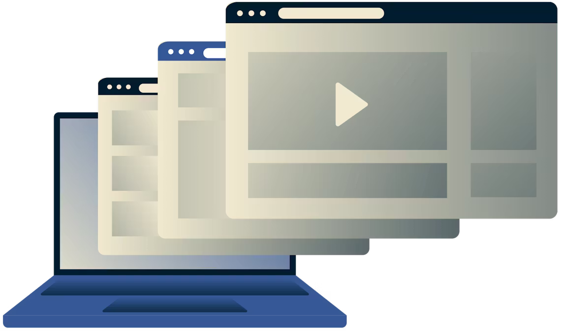 Laptop with several browser windows.