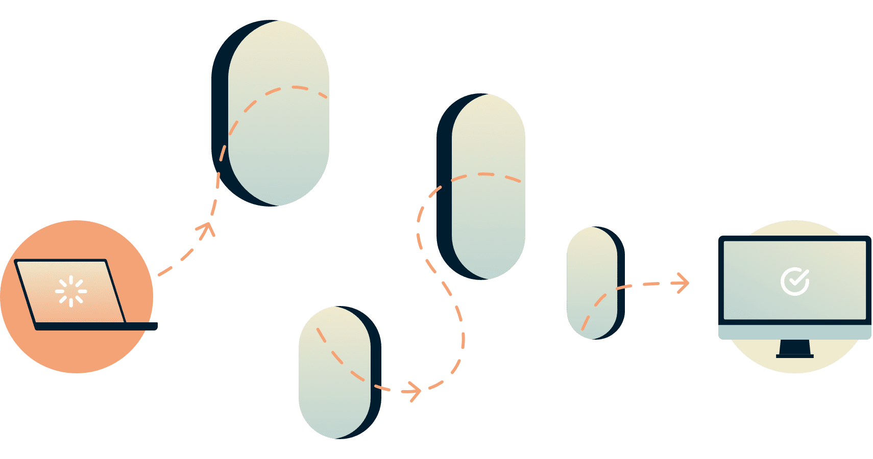 Başka bir bilgisayara ulaşmak için farklı deliklerden geçen dizüstü bilgisayar bağlantısı.