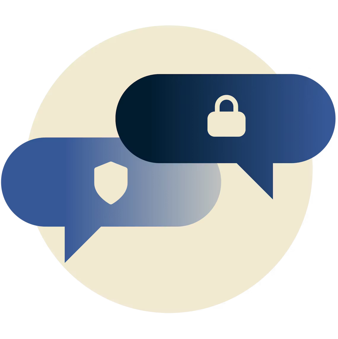 Bolle di chat con un lucchetto e uno scudo.