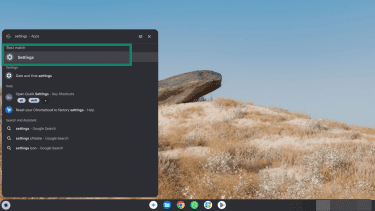 Chrome OS settings menu highlighted with a green border