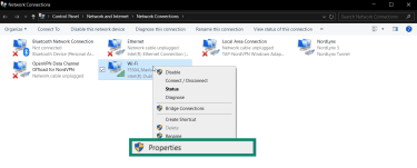 The quick drop-down menu when choosing a network connection in Windows' Control Panel.