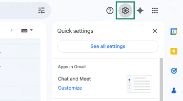 The Settings button within Gmail's interface.