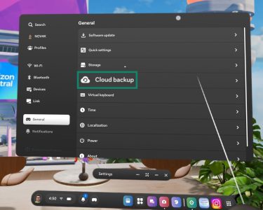 The Quest Cloud backup options are found under the General settings menu.