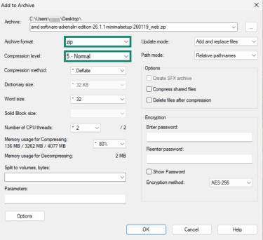 Choosing compression level for zip files.