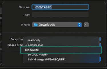 Creating a read-write dmg file on mac.