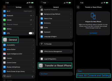 Transfer or reset iPhone option.