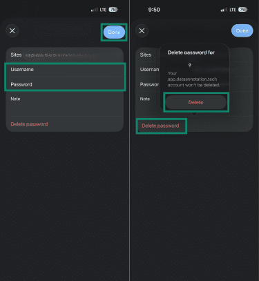 How to edit or delete a saved login credential on Chrome's autofill settings using Chrome iOS app.