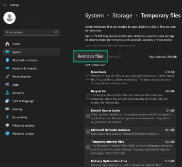 List of the types of temporary files on Windows.